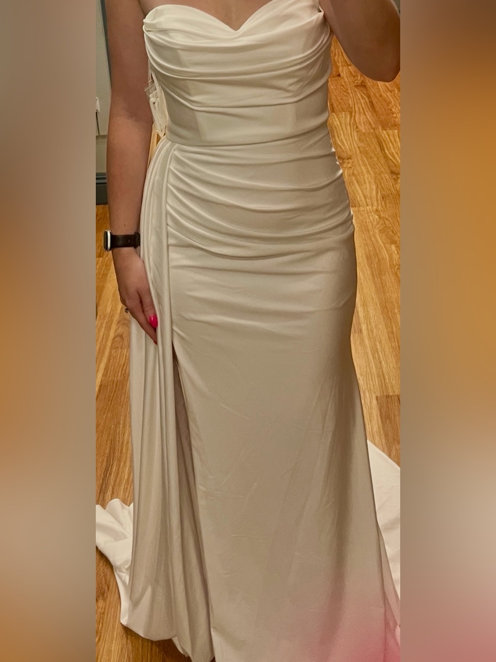 Ruched Ivory Satin wedding reception dress